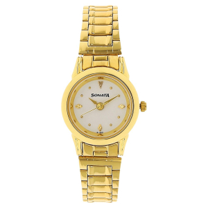 Sonata Quartz Analog White Dial Stainless Steel Strap Watch for Women