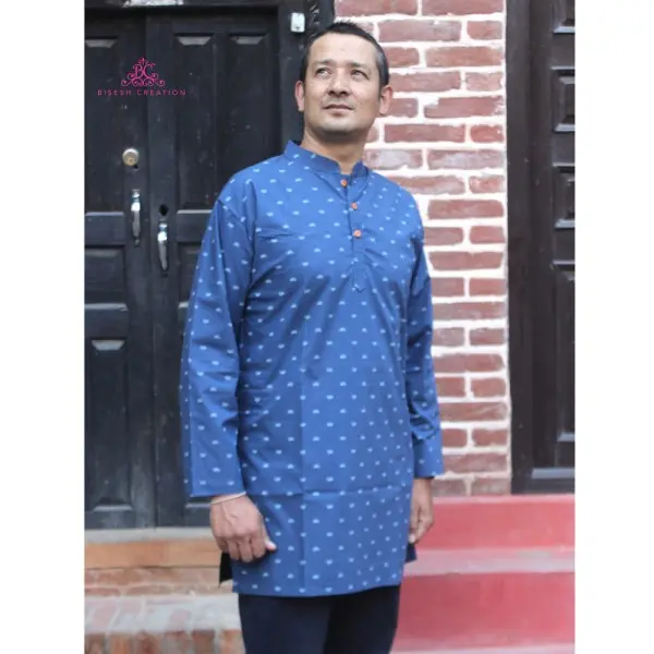 Bisesh Creation Navy Blue Cotton Printed Kurta For Men - Image 3
