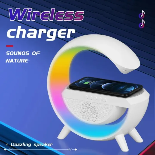 BT Speaker with RGB Night Light, FM Radio & Wireless Charger for Phones, Extra Long Standby, Supports AUX Play, USB Play & TF Play - Image 2