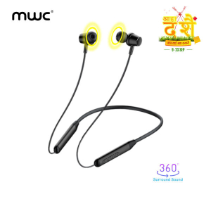 MWC MBN03 (New Launched) | Bluetooth 5.3 Neckband | 360 Degree Surround Sound Cavity | 10mm Driver | Hi-Fi Audio | Premium Quality | Powerful Sound | Black