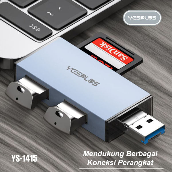 USB OTG Hub YESPLUS YS-1415 Multi-Function Card Reader USB/Type-C/Micro + SD/MicroSD Gray - Image 6
