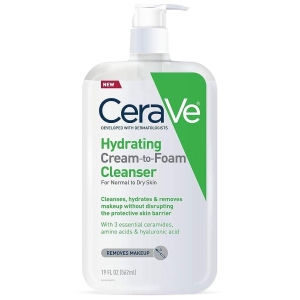 CeraVe Hydrating Cream-to-Foam Cleanser, Fragrance Free Makeup Remover with Hyaluronic Acid for Dry Skin, 16 fl oz