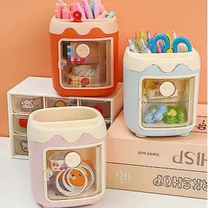 KOJA Pig Shape Jelly Desk Pencil Pen Makeup Brushes Holder Stationery Storage Box Pen Organizers With 2 Compartments