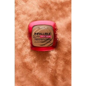 L'Oreal Paris Infallible Fresh Wear Foundation in a Powder, Up to 24H Wear  220 Sand Sable With Free Lipliner By Genuine Collection