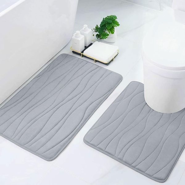 Bath Mat Set 2 Piece, Bathroom Rugs and U-Shaped Toilet Mats Set, Non-Slip, Absorbent, Quick Drying Memory Foam Bath Mat Set Machine Washable, Suitable for Tub, Shower and Bath Room - Image 2