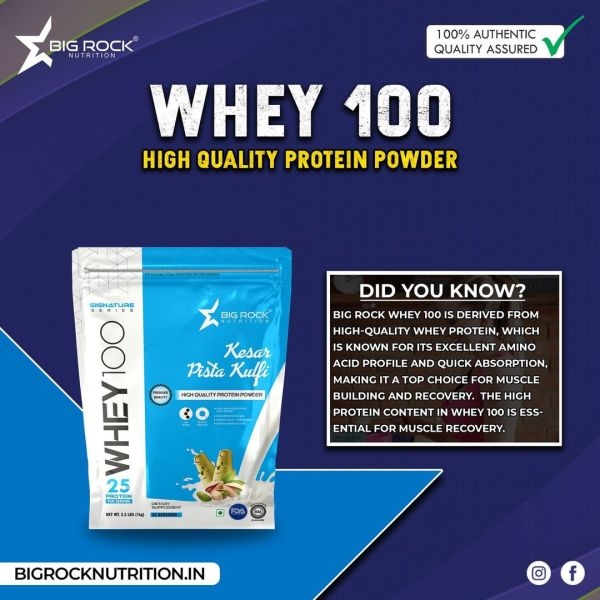 Bigrock Nutrition Whey 100 Whey Protein 33 Serving 1 kg, 2.2 Lbs(Pista Kulfi Flavour) - Image 3