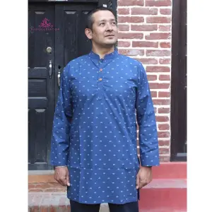 Bisesh Creation Navy Blue Cotton Printed Kurta For Men
