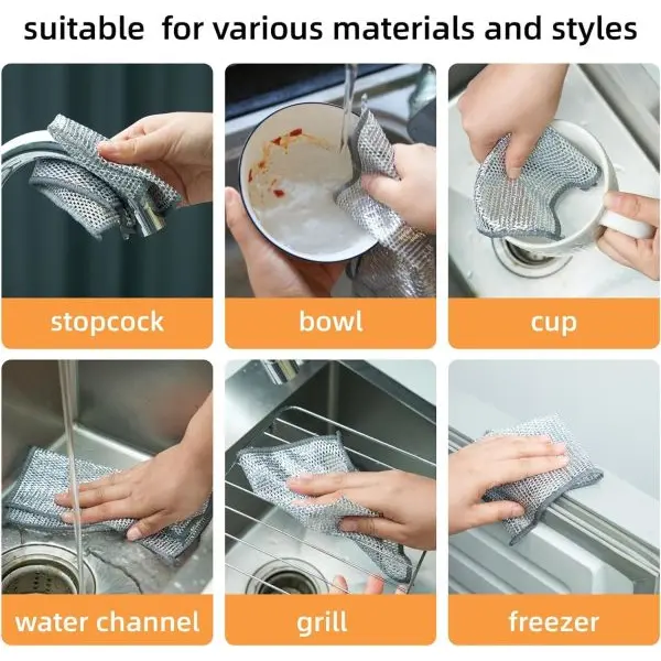 Pack of 5 Multipurpose Wire Dishwashing Rags for Wet and Dry Stainless Steel Scrubber for Utensils Non-Scratch Wire Dishcloth for Washing Dishes Sinks Counters Easy Rinsing Machine Washable - Image 3