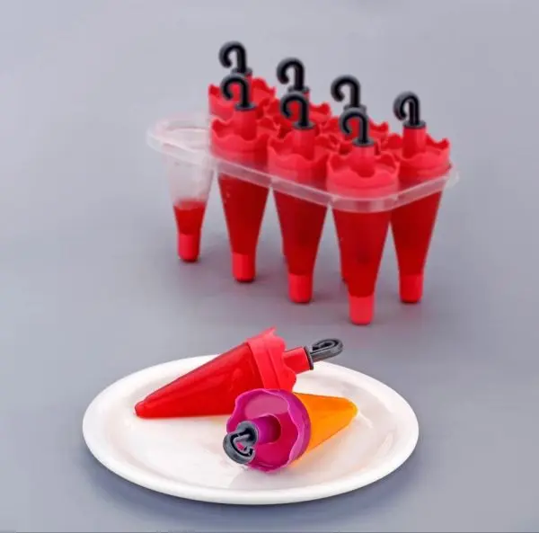 8pcs Ice Candy Umbrella Style Stick Popsicle Mold & Kulfi Frozen Ice Cream Pop Yogurt Jelly Lolly Maker Tray (Assorted Color)