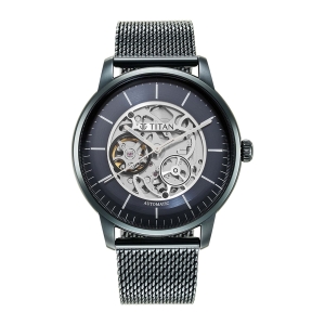 Titan Skeletal Automatic Blue Dial Blue Stainless Steel Strap Watch for Men