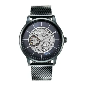 Titan Skeletal Automatic Blue Dial Blue Stainless Steel Strap Watch for Men