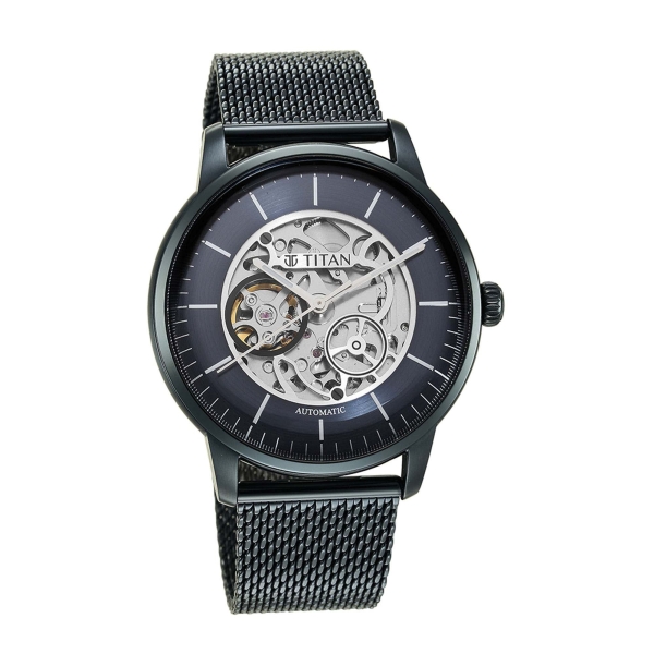 Titan Skeletal Automatic Blue Dial Blue Stainless Steel Strap Watch for Men - Image 2