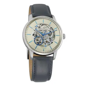 Titan Automatic Champagne Dial Blue Leather Strap Watch for Men