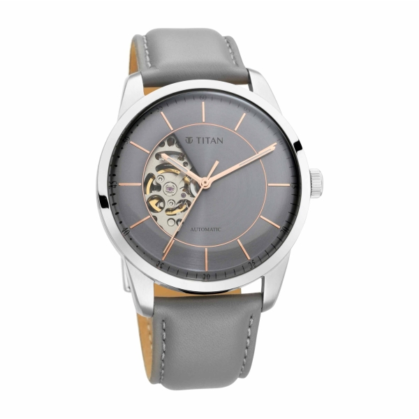 Titan Automatics Grey Dial Automatic Leather Strap Watch for Men - Image 2