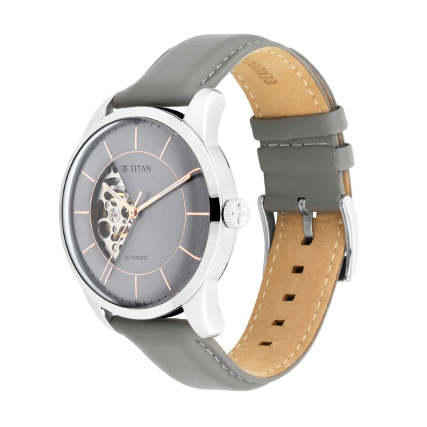 Titan Automatics Grey Dial Automatic Leather Strap Watch for Men - Image 3
