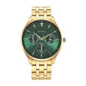 Titan Green Dial Gold Stainless Steel Strap Multifunction Watch for Men