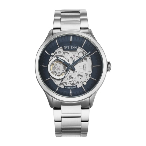 Titan Metal Mechanicals Blue Dial Stainless Steel Strap Watch 90140SM01