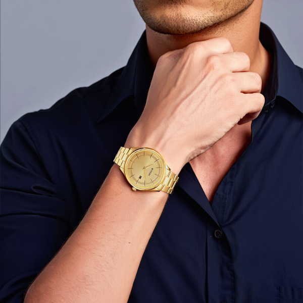 Titan Classique Slimline Champagne Dial Analog with Day and Date Stainless Steel Strap Watch for Men - Image 7
