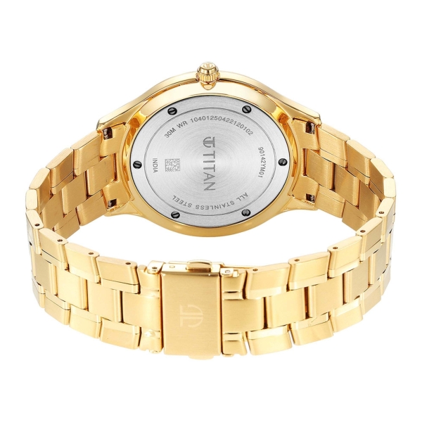 Titan Classique Slimline Champagne Dial Analog with Day and Date Stainless Steel Strap Watch for Men - Image 6
