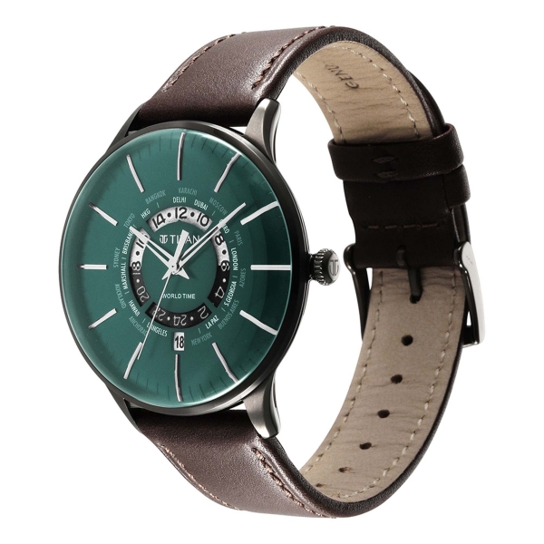 Titan Green Dial World Time with Date Leather Strap watch for Men - Image 3