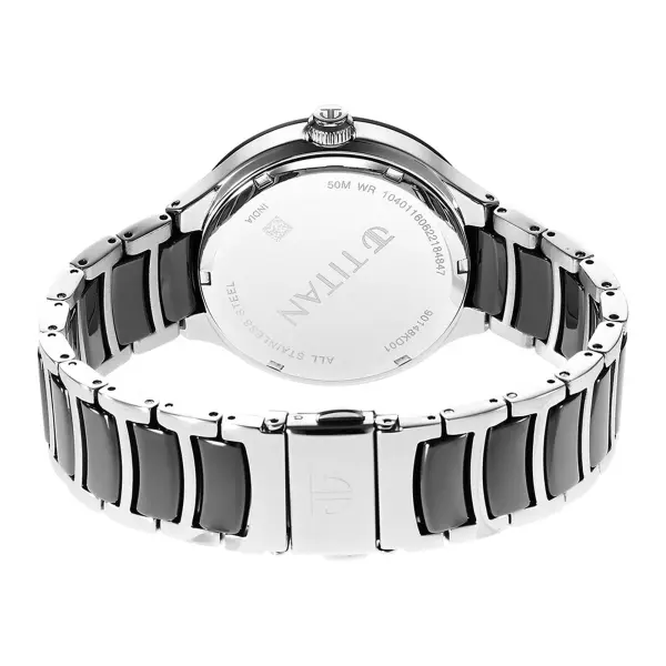 Titan Ceramic Fusion Quartz Multifunction Black Dial Silver Dual-Toned Stainless Steel Bracelet Watch for Men - Image 6