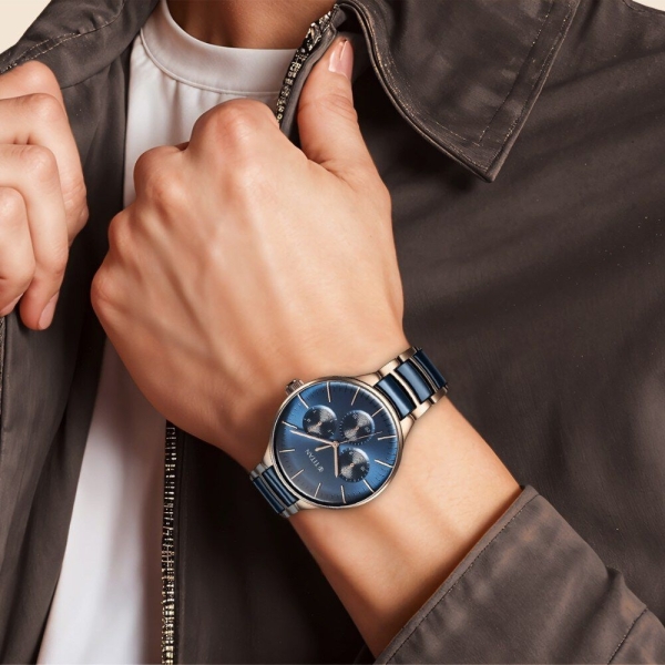 Titan Ceramic Fusion Quartz Multifunction Blue Dial With Two Toned Color Stainless Steel Strap Watch For Men - Image 3