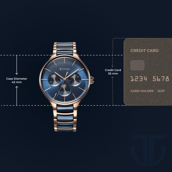 Titan Ceramic Fusion Quartz Multifunction Blue Dial With Two Toned Color Stainless Steel Strap Watch For Men - Image 7