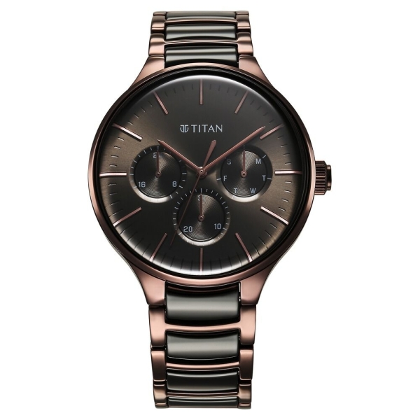 Titan Ceramic Fusion Multifunction Black Dial With Two Toned Color Stainless Steel Strap Watch For Men - Image 2