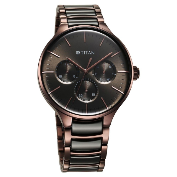 Titan Ceramic Fusion Multifunction Black Dial With Two Toned Color Stainless Steel Strap Watch For Men - Image 3