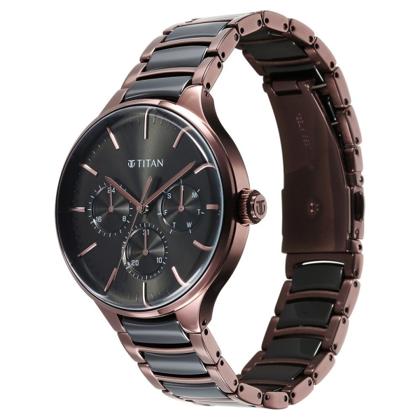 Titan Ceramic Fusion Multifunction Black Dial With Two Toned Color Stainless Steel Strap Watch For Men - Image 4