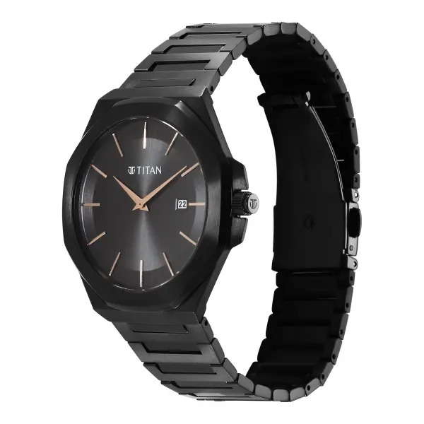 Titan Classic Slim Quartz Analog with Date Black Dial Stainless Steel Strap Watch for Men - Image 3