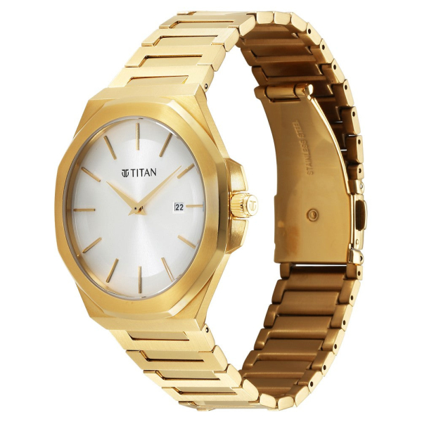 Titan Classic Slim Quartz Analog with Date Silver Dial Stainless Steel Strap Watch for Men - Image 2