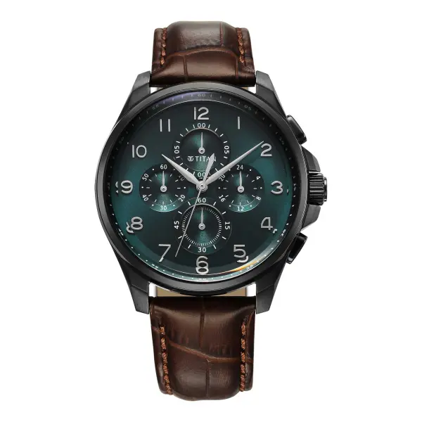 Titan Classic Chrono Blue Dial Quartz Multifunction Leather Strap watch for Men - Image 2
