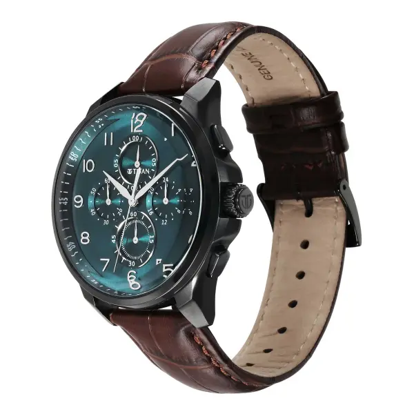 Titan Classic Chrono Blue Dial Quartz Multifunction Leather Strap watch for Men - Image 4