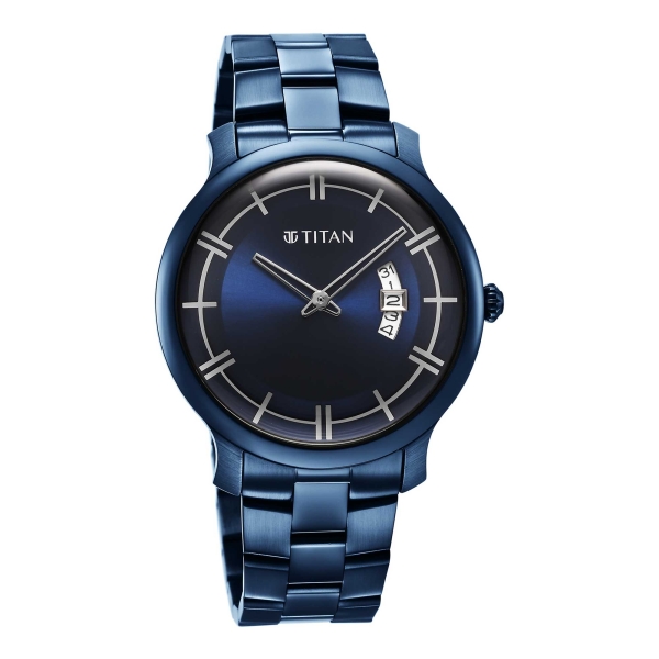 Titan Classic Distincta Blue Dial Analog with Date Stainless Steel Strap watch for Men - Image 3