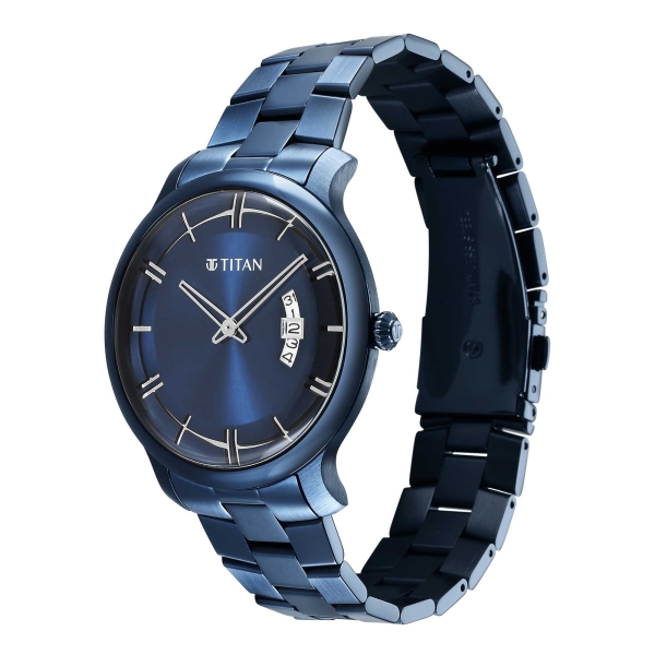 Titan Classic Distincta Blue Dial Analog with Date Stainless Steel Strap watch for Men - Image 4
