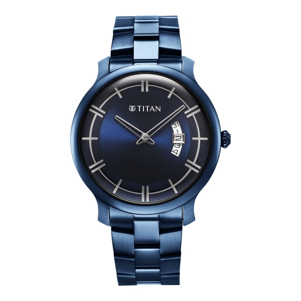 Titan Classic Distincta Blue Dial Analog with Date Stainless Steel Strap watch for Men - Image 2