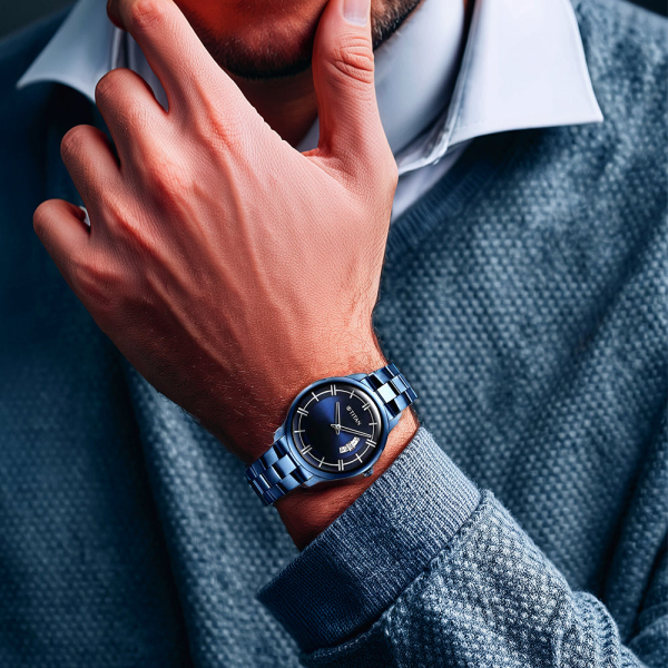 Titan Classic Distincta Blue Dial Analog with Date Stainless Steel Strap watch for Men - Image 7