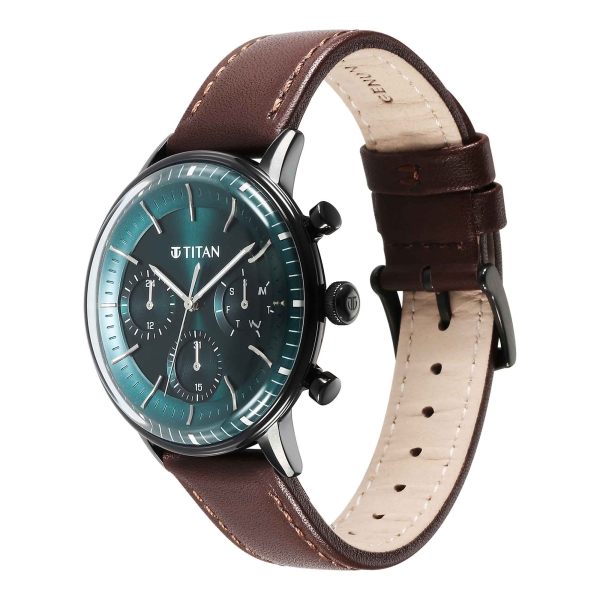 Titan Light Leathers Quartz Multifunction Black Dial Leather Strap Watch for Men - Image 3