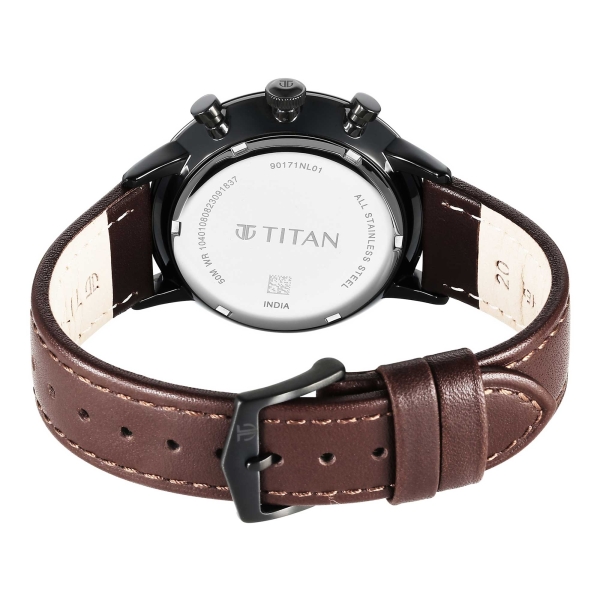 Titan Light Leathers Quartz Multifunction Black Dial Leather Strap Watch for Men - Image 5