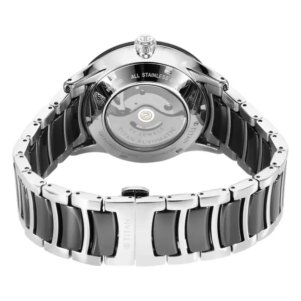 Titan Ceramic Fusion Automatic Black Dial Silver Dual-Toned Stainless Steel Bracelet Watch for Men - Image 4