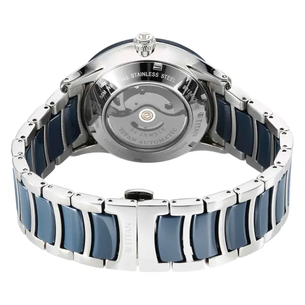 Titan Ceramic Fusion Automatic Blue Dial Silver Dual-Toned Stainless Steel Bracelet Watch for Men - Image 5