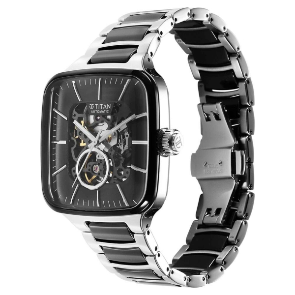 Titan Ceramic Fusion Skeleton Automatic Rich Black Dial Steel & Ceramic Strap Watch For Men - Image 3