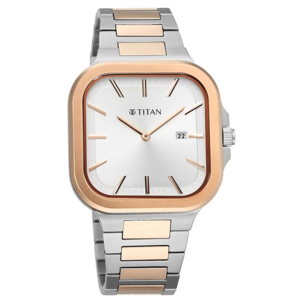 Titan Classique Slim Square Quartz Analog with Date Silver Dial Stainless Steel Strap Watch for Men - Image 2