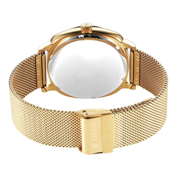 Titan Classique Suave Quartz Green Dial Golden Stainless Steel Mesh Strap Watch for Men - Image 3