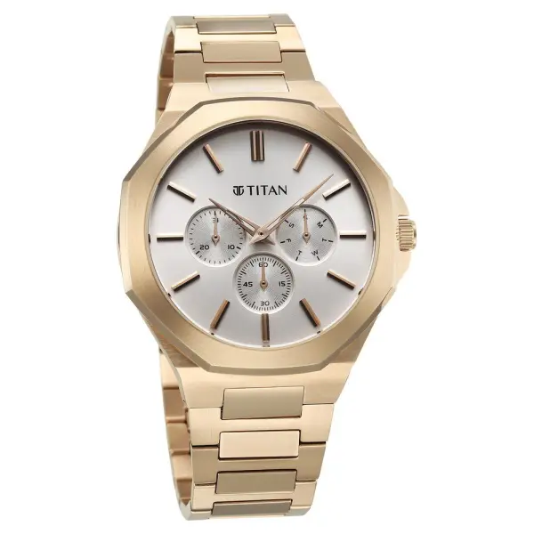 Titan Classic Slim Multifunction Multifunction Silver Dial Carnation Gold Stainless Steel Strap Watch For Men - Image 2
