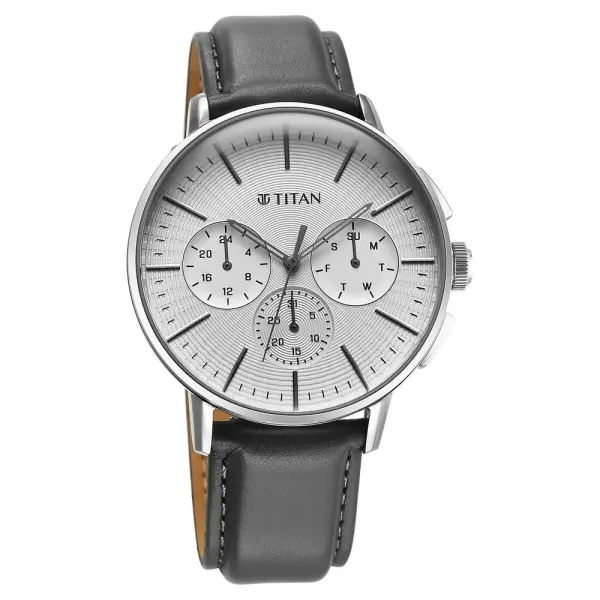Titan Light leathers Multifunction Silver Dial Leather Strap Watch For Men - Image 2