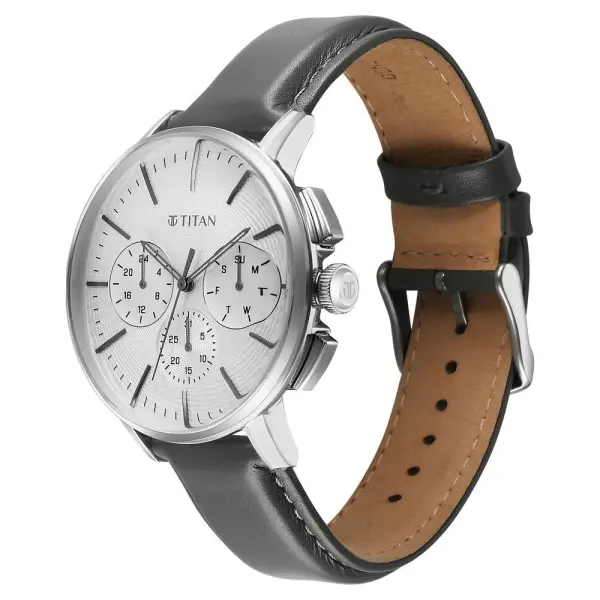 Titan Light leathers Multifunction Silver Dial Leather Strap Watch For Men - Image 3