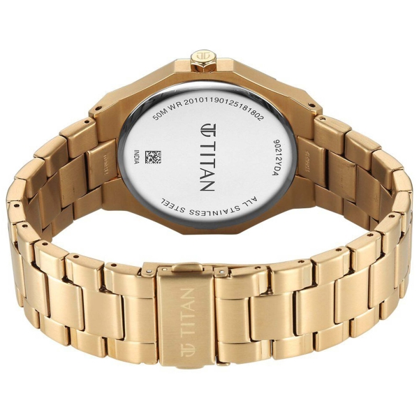 Titan Regalia Dodecagon Quartz Analog with Date Black Dial Golden Stainless Steel Strap Watch For Men - Image 5