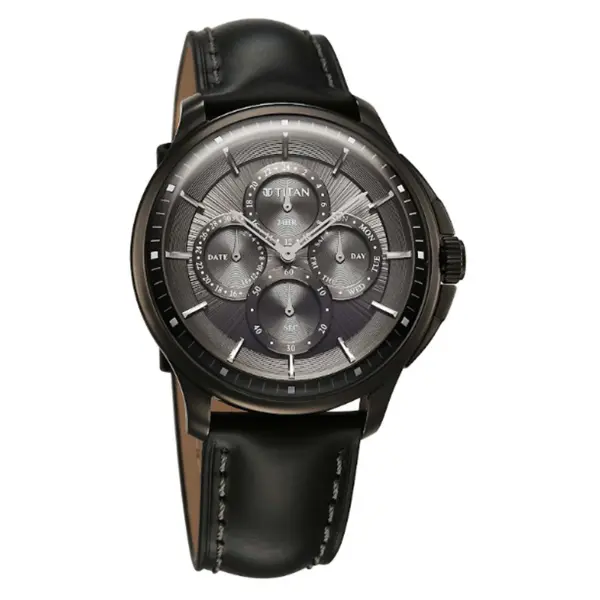 Titan Black Dial Leather Strap Multifunction Watch for Men - Image 2